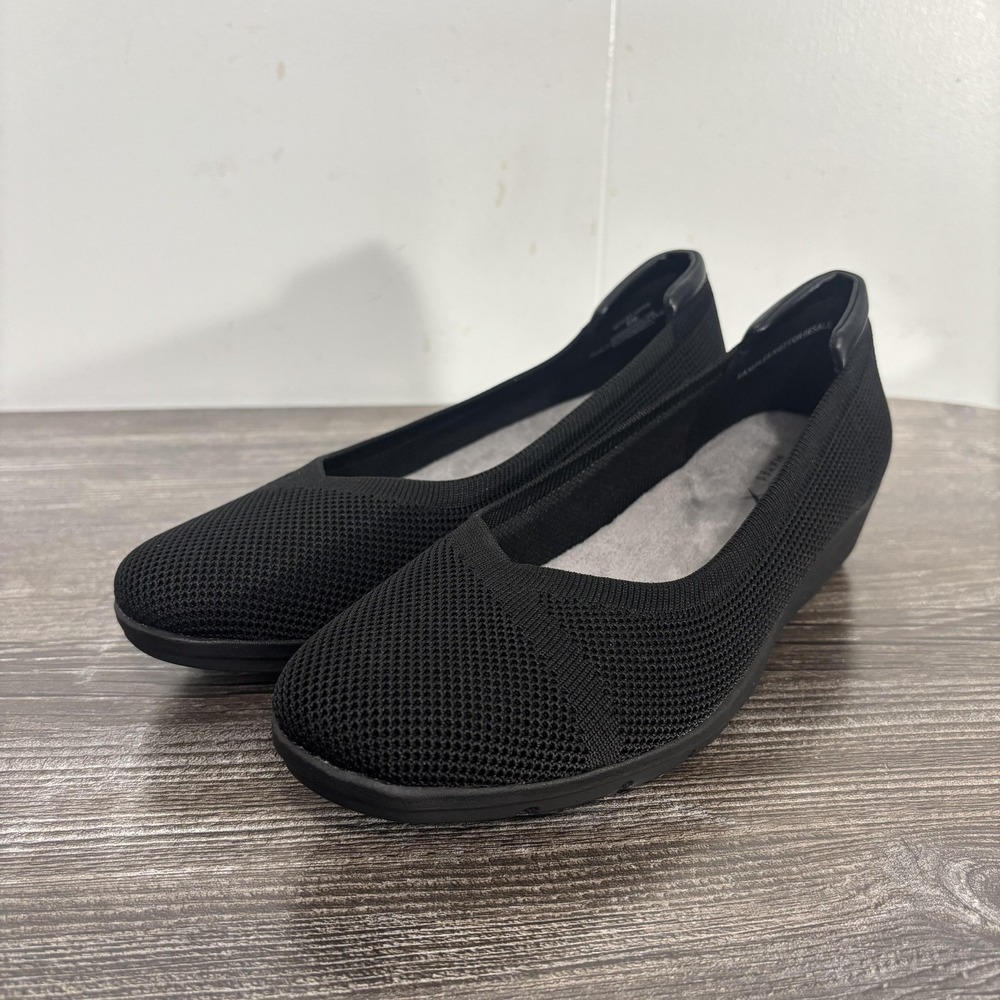 New! Denver Hayes Shoes Womens Size 8 Black Knit Comfort Slip On Flats Workwear
